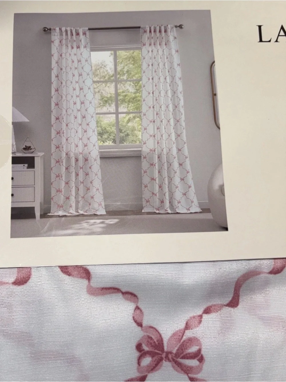 LAURA ASHLEY TRAILING BOW RIBBON PINK WINDOW PANEL PAIR 2 CURTAINS 38” 84”